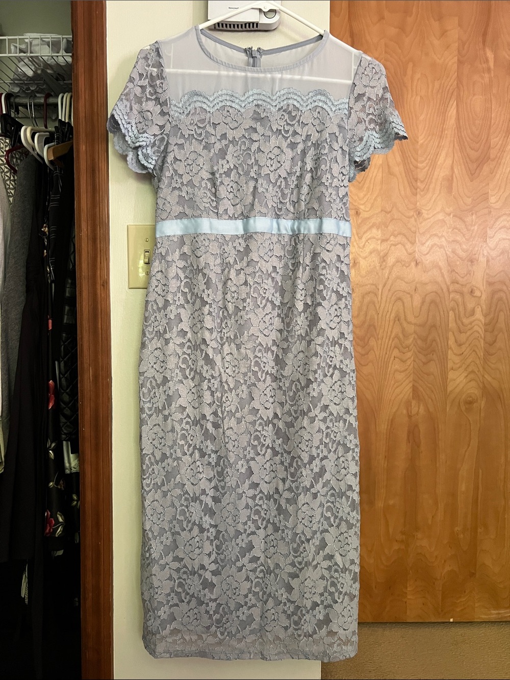 ASOS maternity - Light Blue Lace Midi Dress with Sheer Yoke